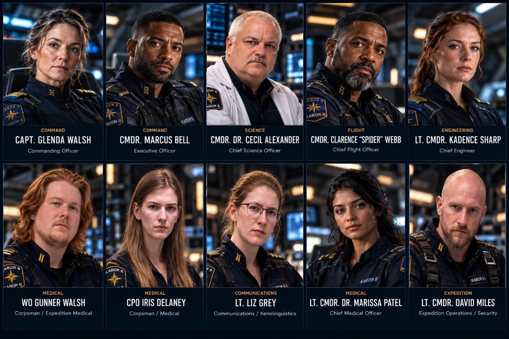 Approved KABOR 6 crew portrait roster featuring ten mission personnel